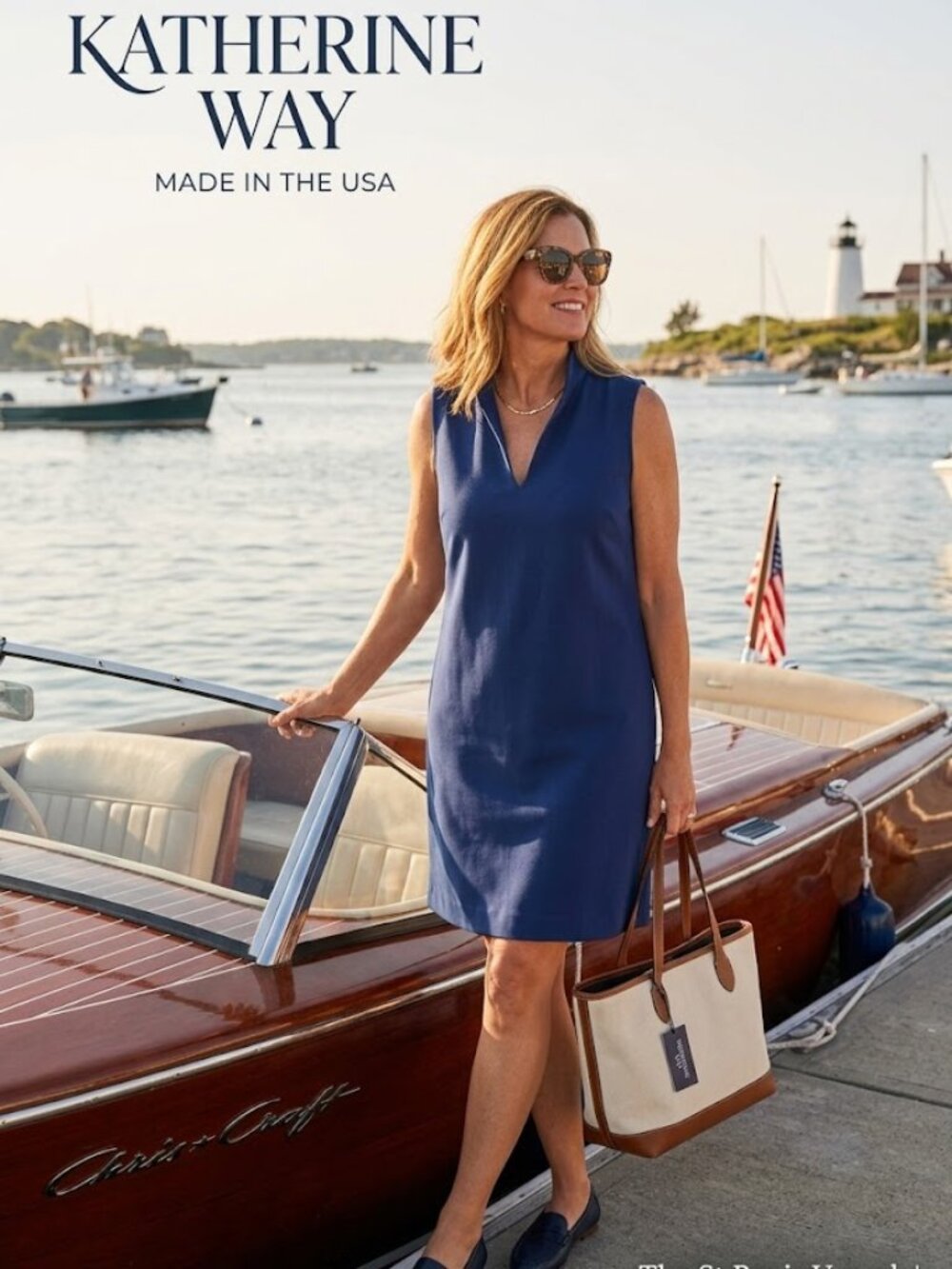 Katherine Way St Regis vneck NEW Navy UPF 50 Sleeveless Pockets USA Dress XL